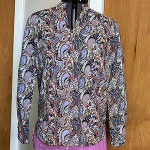 Popover Cotton Shirt Liberty Art Fabric Paisley Long Sleeve Blouse 00 xs